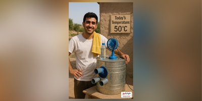 خلاقیت خنده‌دار جوان ایرانی در ساخت کولر با قوطی حلبی برای فرار از گرمای 50 درجه  حماسه آفرید