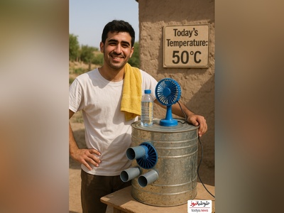 خلاقیت خنده‌دار جوان ایرانی در ساخت کولر با قوطی حلبی برای فرار از گرمای 50 درجه  حماسه آفرید