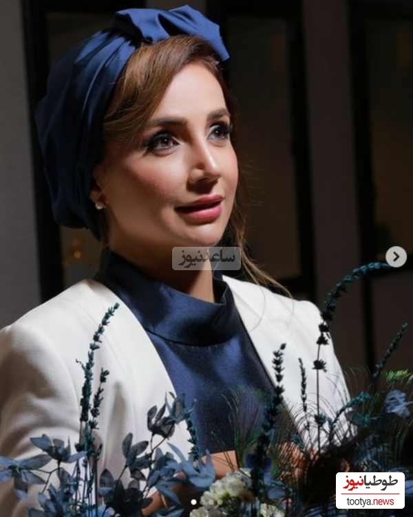 ایده سلطنتی پیراهن مجلسی به سبک شبنم قلی خانی با ترکیب رنگ عالی + عکس / چقدر خوب با گل های آبی و سرمه ای پس زمینه ست کرده
