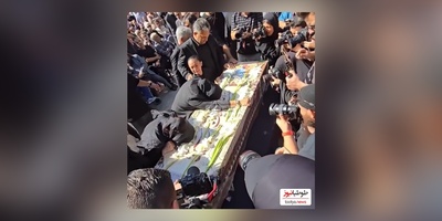 ضجه های دردناک دختر و نوه محمد کاسبی بر روی پیکر بی جان او+ سخنرانی احساسی دخترش، یلدا در فراق پدر در مراسم تشییع جنازه