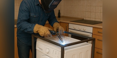 خلاقیت خنده‌دار اوستا جوشکار برای حل مشکل حرکت لباسشویی در کف آشپزخانه مرزهای باهوشی رو جابجا کرد+فیلم / این مشتری تا آخر عمرش دعات میکنه😂