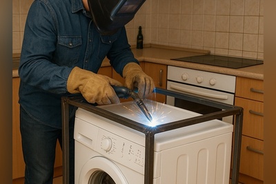 خلاقیت خنده‌دار اوستا جوشکار برای حل مشکل حرکت لباسشویی در کف آشپزخانه مرزهای باهوشی رو جابجا کرد+فیلم / این مشتری تا آخر عمرش دعات میکنه😂