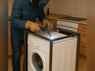 خلاقیت خنده‌دار اوستا جوشکار برای حل مشکل حرکت لباسشویی در کف آشپزخانه مرزهای باهوشی رو جابجا کرد+فیلم / این مشتری تا آخر عمرش دعات میکنه😂