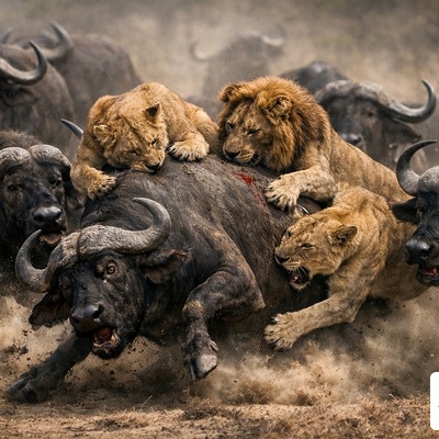 (ویدئو) مستند حیات وحش حیوانات/ نبرد شیر و گاومیش