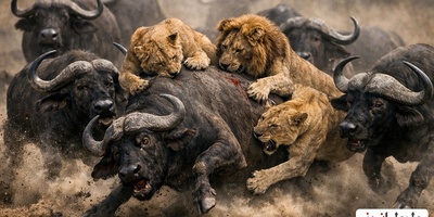 (ویدئو) مستند حیات وحش حیوانات/ نبرد شیر و گاومیش