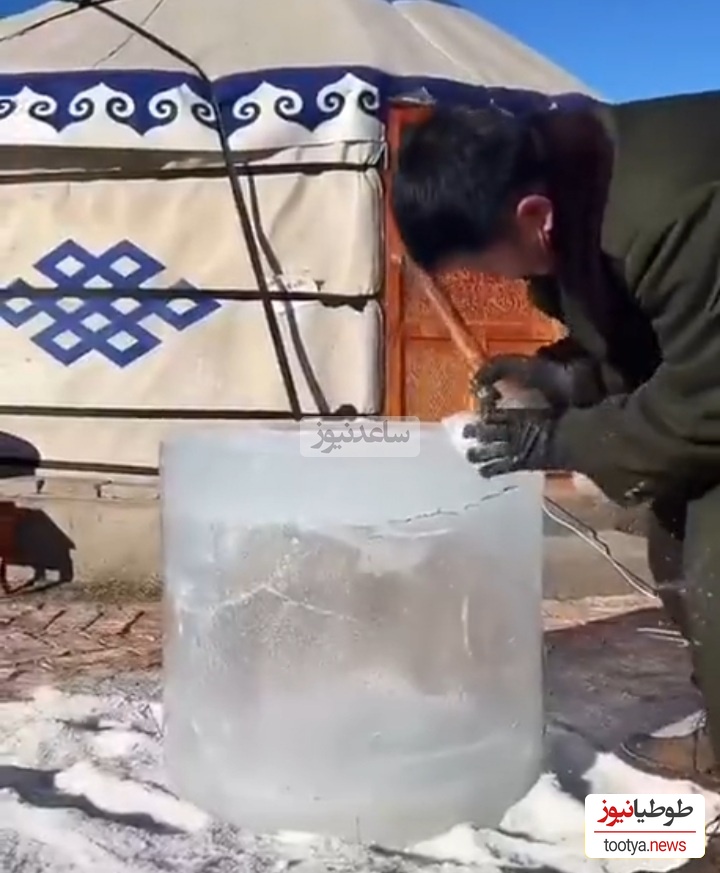 خلاقیت عجیب و جالب مردم مغولستان برای ساختن فریزر در سرمای زمستان + ویدیو