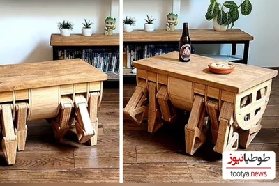 میز چوبی عجیب و غریبی که با پاهای خود راه میرود!؛ به حق چیزهای ندیده و نشنیده😳+ویدئو