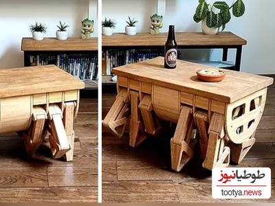 میز چوبی عجیب و غریبی که با پاهای خود راه میرود!؛ به حق چیزهای ندیده و نشنیده😳+ویدئو
