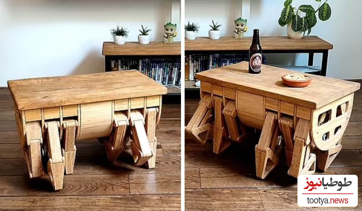 میز چوبی عجیب و غریبی که با پاهای خود راه میرود!؛ به حق چیزهای ندیده و نشنیده😳+ویدئو