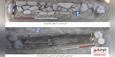 (عکس) از گورستان هخامنشی‌ها و اشکانی‌ها مربوط به 2200 سال پیش چه چیزهایی گران قیمتی بیرون آمد؟/از مهم‌ترین یافته‌های کمیاب در این کاوش،سنگ گور منقوش !!