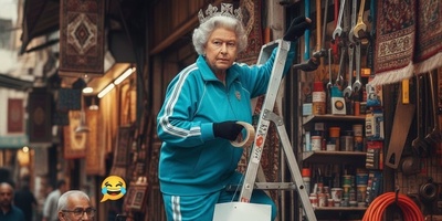 خلاقیت بامزه مغازه‌دار صالح‌آبادی در استفاده از ملکه الیزابت برای تبلیغ کسب و کارش+فیلم/ بهترین استفاده از هوش مصنوعی با اختلاف😂