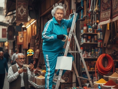 خلاقیت بامزه مغازه‌دار صالح‌آبادی در استفاده از ملکه الیزابت برای تبلیغ کسب و کارش+فیلم/ بهترین استفاده از هوش مصنوعی با اختلاف😂