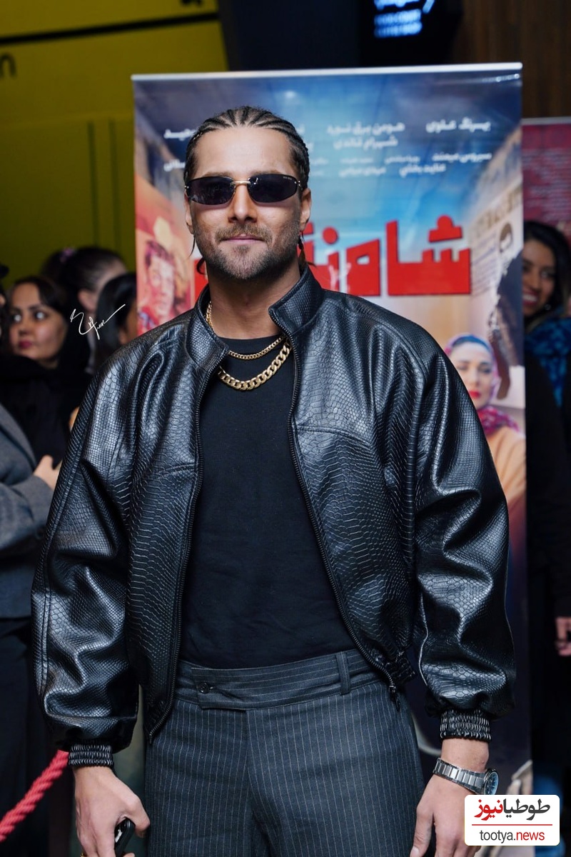 استایل امیر مقاره در اکران مردمی «شاه‎ نقش» که همه نگاه‌ها رو به سمت خودش جلب کرد؛ ترکیب شلوار راه راه با کت چرم و موهایی بافته شده! +ویدیو