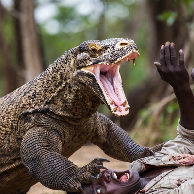 مستند حیات وحش/ رازبقا/ حمله هولناک اژدهای کومودو برای بلعیدن یک انسان درسته