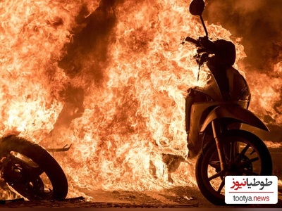 لحظه وحشتناک آتش گرفتن موتورسیکلت برقی و سواره‌اش+ ویدئو/ این دیگه چی بود!