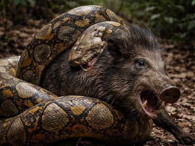 (ویدئو) مستند حیات وحش حیوانات/ حمله مار پایتون به گراز وحشی