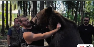 (ویدیو) حرکت عجیب و باورنکردنی روس ها: کشتی گرفتن یک بوکسور روس با یک خرس!