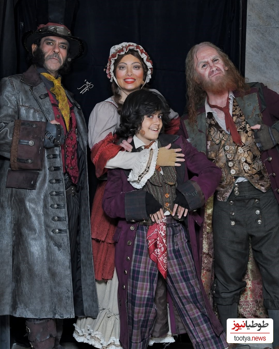 نگاهی به تیپ و استایل ویکتوریایی بهنوش طباطبایی در پشت صحنه نمایش الیور توئیست با حضور هوتن شکیبا، سیامک انصاری، بانیپال شومون و رایان سرلک