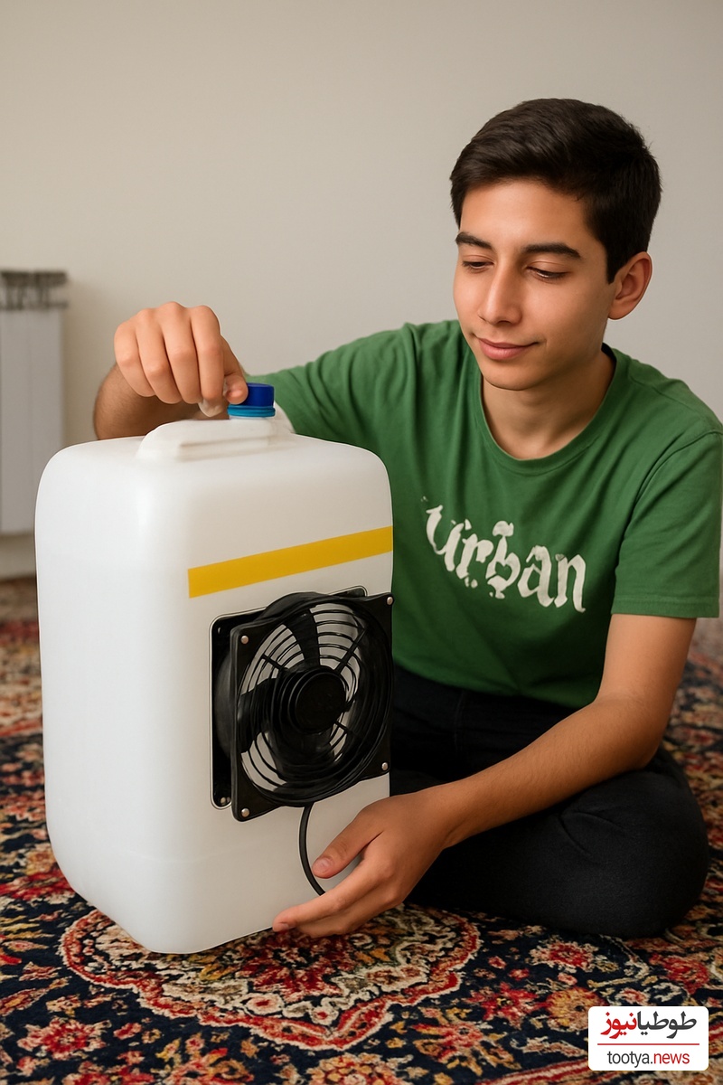 خلاقیت تحسین برانگیز دانش آموز ایرانی در ساخت کولر آبی با کمترین امکانات گرمای تابستون رو شست و با خودش برد