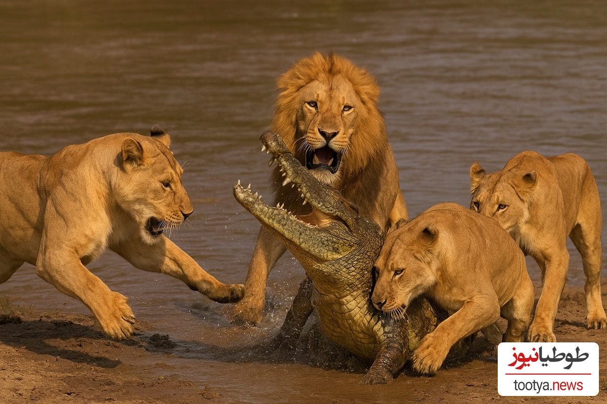 (ویدیو) مستند حیات وحش حیوانات؛ راز بقا/ نبرد طاقت‌فرسای گله شیرها با تمساح تنومند