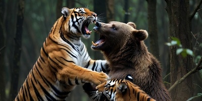 مستند حیات وحش سلاطین جنگل/ حمله دو ببر تیزپا به خرس قهوه ای+فیلم