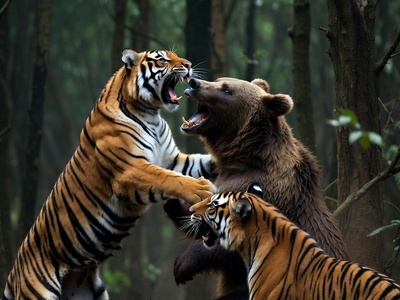 مستند حیات وحش سلاطین جنگل/ حمله دو ببر تیزپا به خرس قهوه ای+فیلم