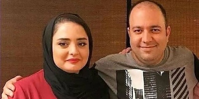 قدم زنی رمانتیک نرگس محمدی بازیگر سریال ستایش و همسرش علی اوجی زیر باران