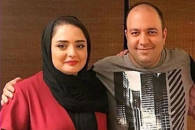 قدم زنی رمانتیک نرگس محمدی بازیگر سریال ستایش و همسرش علی اوجی زیر باران