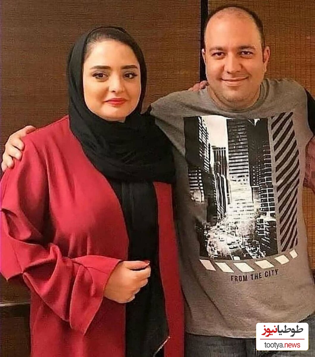 قدم زنی رمانتیک نرگس محمدی بازیگر سریال ستایش و همسرش علی اوجی زیر باران