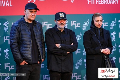 مراسم فتوکال بازیگران ایرانی فیلم سینمایی «غوطه ور» در اولین روز از جشنواره فیلم فجر/ لباس سرتاپا مشکی مهران غفوریان و محیا دهقانی +عکس