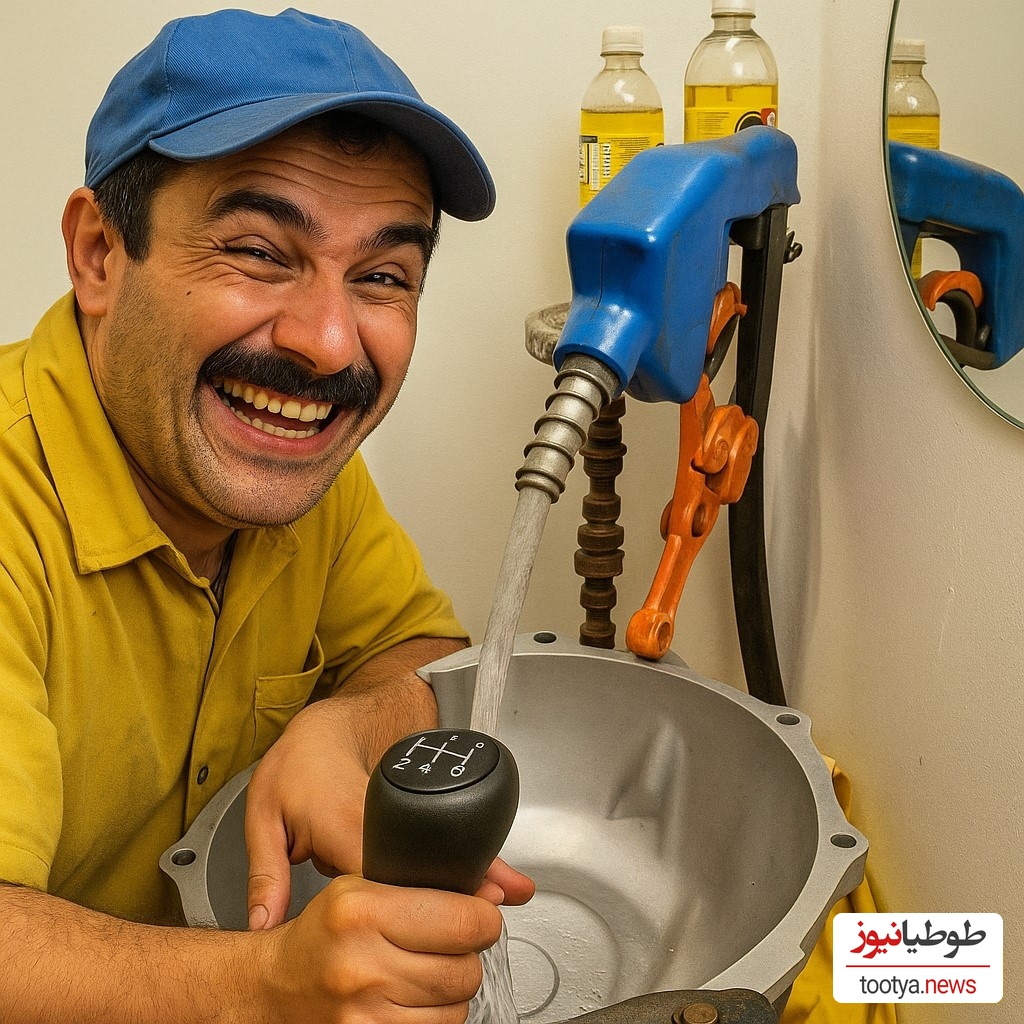 خلاقیت خنده‌دار و  تحسین برانگیز اوستا مکانیک ایرانی در ساخت روشویی با دنده 405 و شلنگ پمپ بنزین حماسه آفرید/ هنر نزد ایرانیان است و بس