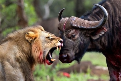 مستند حیات وحش/ نبرد مرگبار شیر و بوفالو تا آخرین نفس