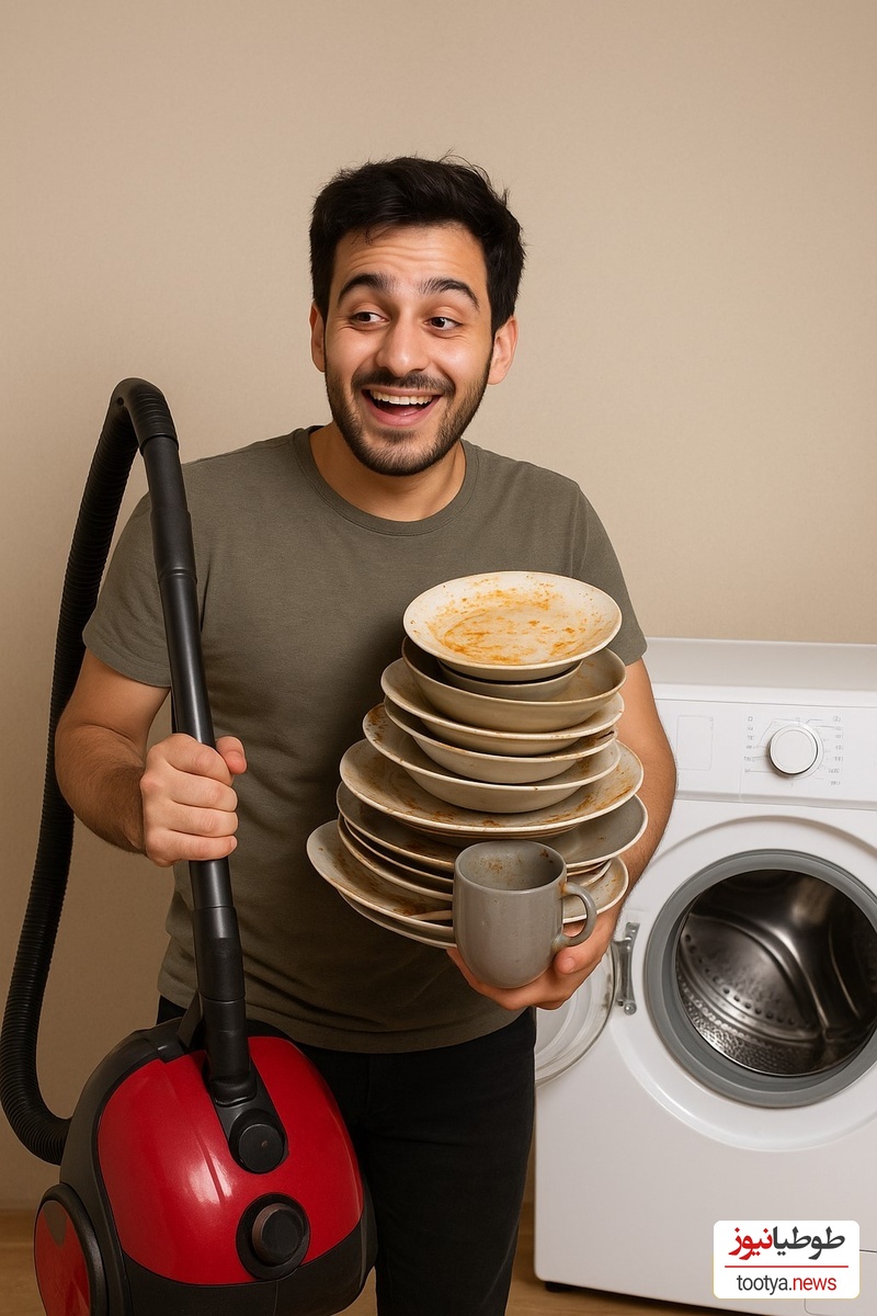خلاقیت خنده‌دار دانشجوی تنبل ایرانی در شستن ظرف‌ها با تکنولوژی روز دنیا حماسه آفرید/ هنر نرد ایرانیان است و بس