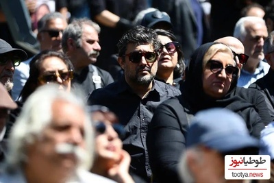 چاق سلامتی حامد کمیلی و حامد بهداد پیر پسر سینمای ایران در مراسم تشییع بهناز نازی +فیلم