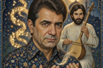 دعای ربنای استاد شجریان بلبل خوش آواز موسیقی سنتی با صدای کمانچه روزبه استغفاری+فیلم