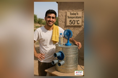 زنگ خلاقیت:ابتکار تحسین برانگیز جوان ایرانی در ساخت کولر با قوطی حلبی برای فرار از گرمای 50 درجه ثابت کرد که هنر نزد ایرانیان است و بس