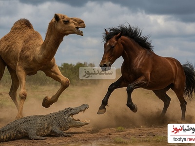 فیلم/ مستند حیات وحش حیوانات / نبرد هولناک شتر و اسب، تمساح و اسب