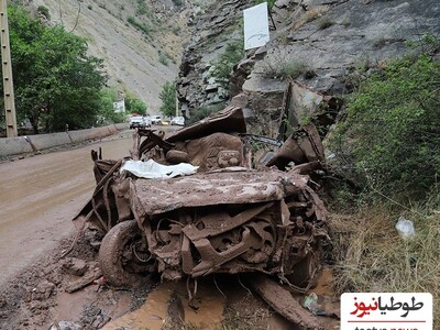 (تصاویر) گوشه ای از خسارات سنگین سیلاب در جاده کندوان، جاده چالوس
