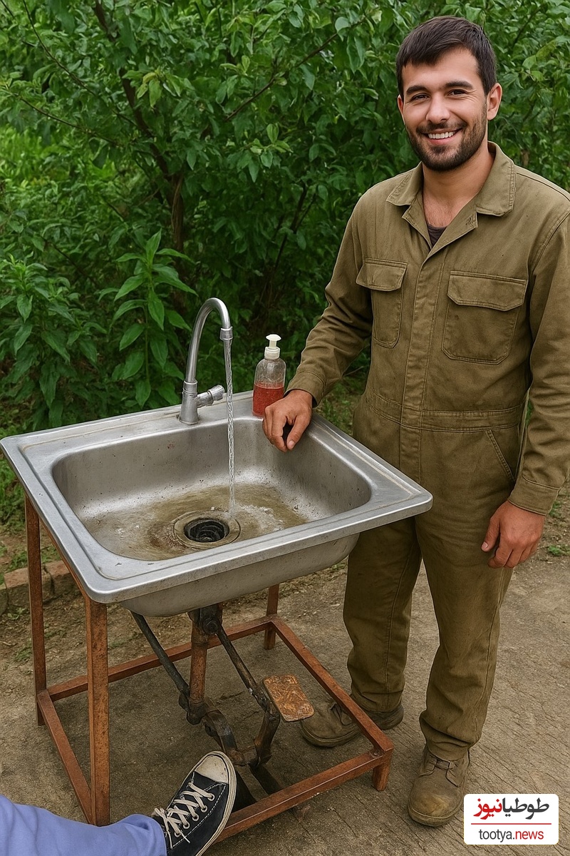 خلاقیت خنده‌دار مکانیک تبریزی در ساخت روشویی مخصوص باغ  حماسه آفرید/بفرما تکنولوژی وطنی😂