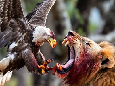 (ویدئو) مستند حیات وحش حیوانات/ نبرد عقاب و شیر؛ تقابل فرمانروای آسمان و سلطان زمین