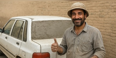 خلاقیت خنده‌دار و تحسین برانگیز اوستا بنای ایرانی درتعمیر شیشه پراید حماسه آفرید/بفرما تکنولوژی وطنی😂