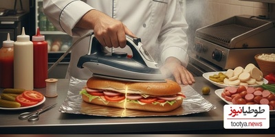 خلاقیت خنده‌دارساندویچ‌فروش مخترع در آماده کردن غذای مشتریان با اتو/ من رفتم توی افق محو بشم😂+فیلم