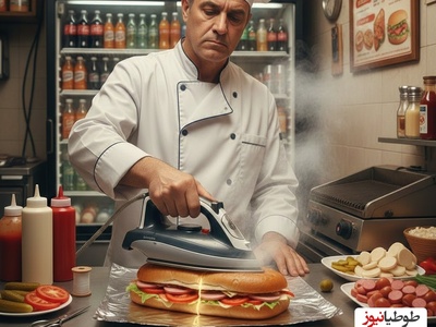 خلاقیت خنده‌دارساندویچ‌فروش مخترع در آماده کردن غذای مشتریان با اتو/ من رفتم توی افق محو بشم😂+فیلم