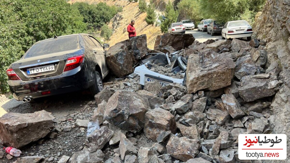 (تصاویر+14) له شدن وحشتناک خودرو‌ها در جاده امامزاده داوود بعد از ریزش کوه!