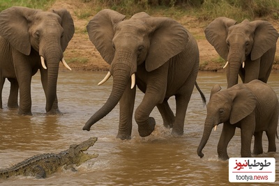 حیات وحش ؛ مستند حیات وحش حیوانات / 
نبرد دیدنی یک کرورکودیل در محاصره چند فیل در رودخانه