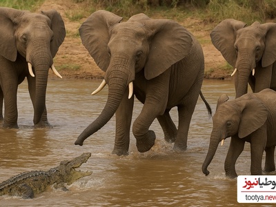 حیات وحش ؛ مستند حیات وحش حیوانات / 
نبرد دیدنی یک کرورکودیل در محاصره چند فیل در رودخانه