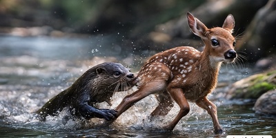 فیلم/ مستند حیات وحش حیوانات / حمله غافلگیر کننده سمور های آبی گوشتخوار لرزه به اندام بچه آهو انداخت!