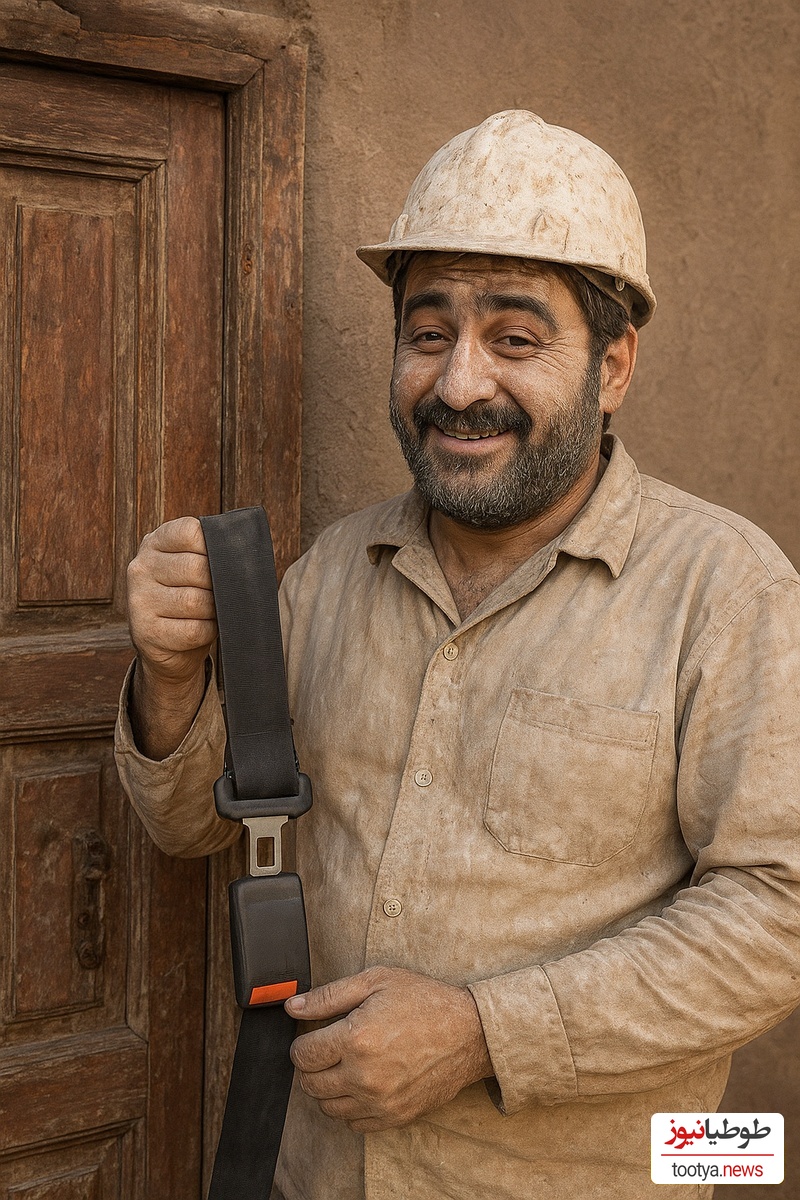 خلاقیت خنده دار و تحسین برانگیز اوستا بنای ایرانی در تعمیر در قدیمی با کمربند پراید حماسه آفرید  / هنر نزد ایرانیان است و بس!