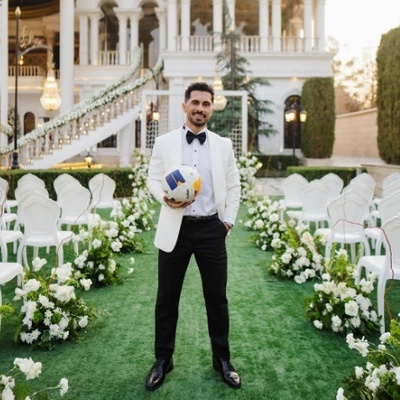 نگاهی به چیدمان جشن عروسی پرطمطراق امید عالیشاه و همسرش نگین مزین به پیراهن پرسپولیس و تابلو خوش آمدگویی +فیلم