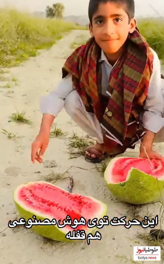 خلاقیت خنده‌دار پسر زاهدانی در برش هندوانه حماسه ای آفرید جهانی/بفرما تکنولوژی وطنی😂
